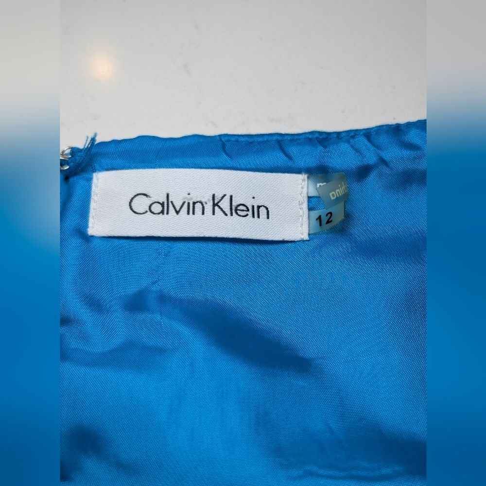 Calvin Klein Teal Sheath Dress 12 Pleated Cotton Sateen Cocktail Party Night Out - Picture 7 of 10